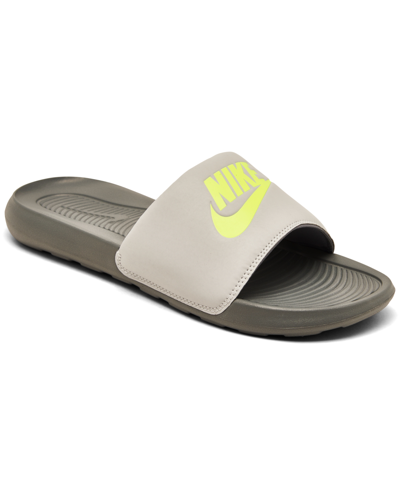 Shop Nike Men's Victori One Slide Sandals From Finish Line In Gray Fog/volt