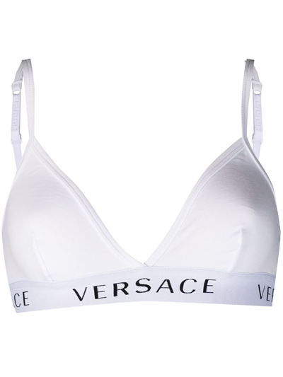 Shop Versace Bralette A Triangolo Con Logo In White