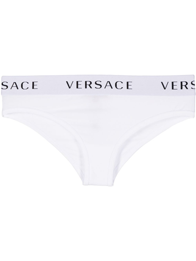 Shop Versace Slip Con Logo In White