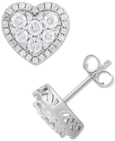 Macy's Diamond Heart Halo Cluster Stud Earrings (1 Ct. T.w.) In 14k White Gold In White Gold