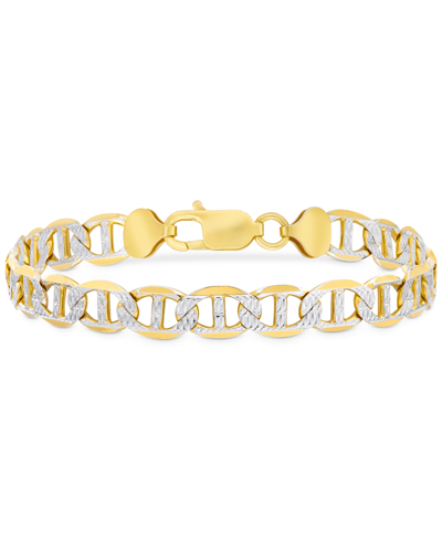 Shop Macy's Men's Two-tone Diamond Cut Mariner Link Bracelet In Sterling Silver & 14k Gold-plate