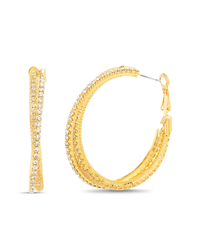 Shop Kensie Rhinestone Textured Hoop Earrings In Yellow Gold-tone