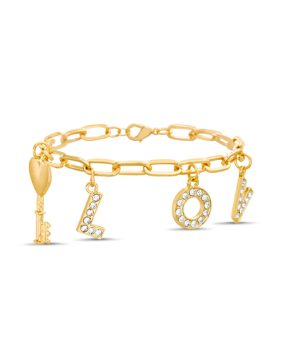 Shop Kensie Love Dangle Charm Bracelet In Yellow Gold-tone