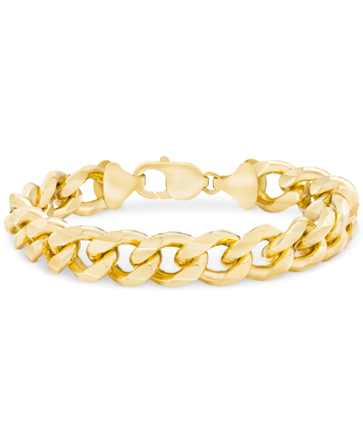 Shop Macy's Men's Beveled Curb Link Chain Bracelet In 14k Gold-plated Sterling Silver In Gold Over Silver