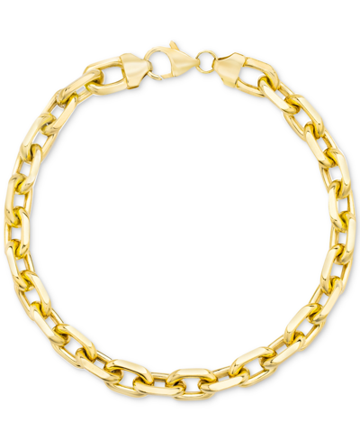 Shop Macy's Men's Rolo Link Chain Bracelet In 14k Gold-plated Sterling Silver In Gold Over Silver