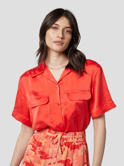 Shop Equipment Amaia Silk Satin Shirt In Red Hibiscus