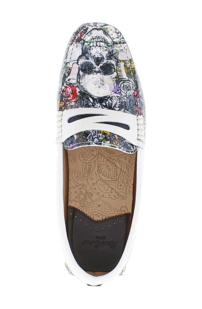 Robert Graham Robbie Patterned Leather Penny Loafer In White