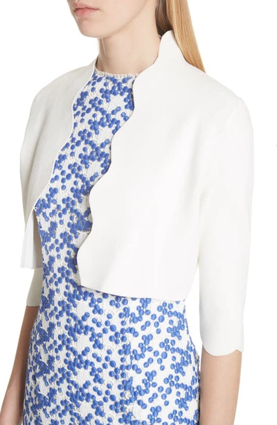 Shop Lela Rose Scallop Trim Knit Bolero In White