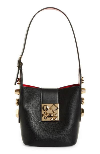 Shop Christian Louboutin Carasky Empire Leather Bucket Bag In Black/ Gold