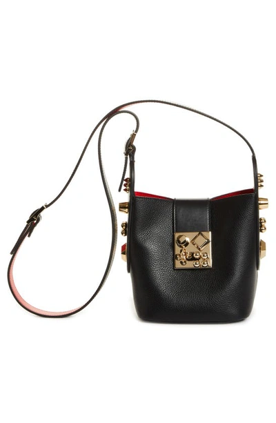 Shop Christian Louboutin Carasky Empire Leather Bucket Bag In Black/ Gold