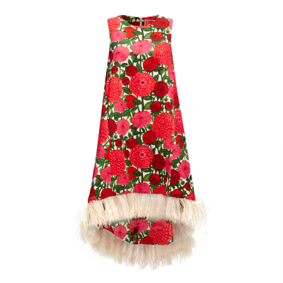 La Doublej La Scala High Dress (with Feathers) In Pink Dahlias