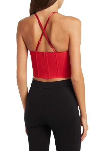 Shop Secret Lace Caged Front Vegan Leather Bustier In Red