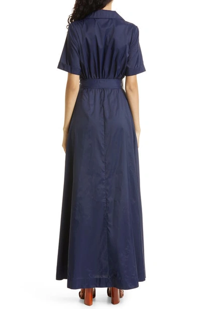 Staud Millie Belted Maxi Shirt Dress In Navy