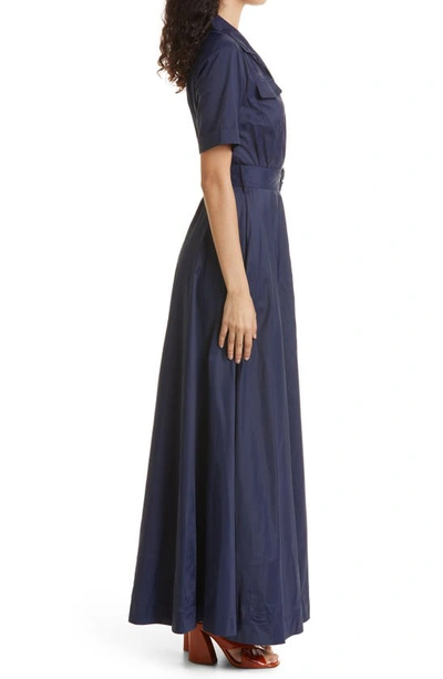 Staud Millie Belted Maxi Shirt Dress In Navy