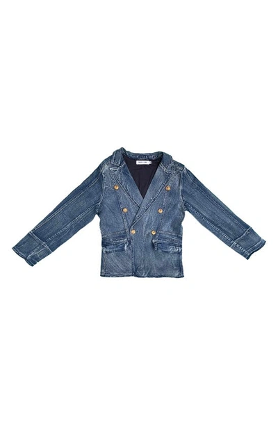 Nikki Lund Double Breasted Denim Blazer In Medium Blue