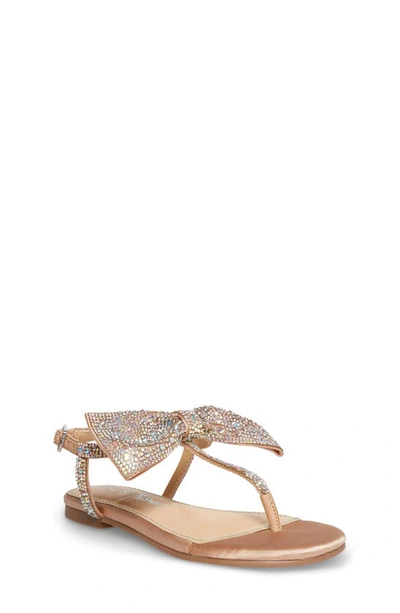 Betsey Johnson Little And Big Girls Sasha T-strap Sandals With Bow Detail In Champagne