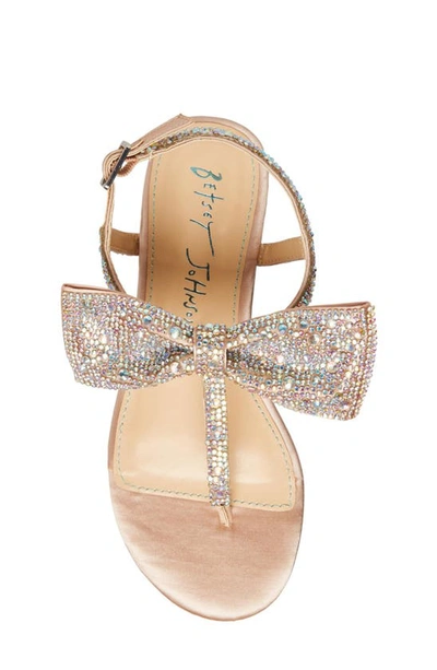 Betsey Johnson Little And Big Girls Sasha T-strap Sandals With Bow Detail In Champagne