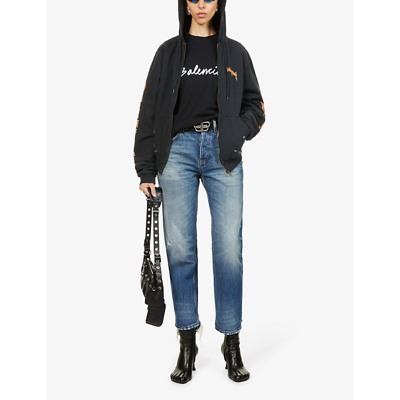 Shop Balenciaga Distressed Slim-fit Straight-leg Mid-rise Jeans In Blu American Fashion