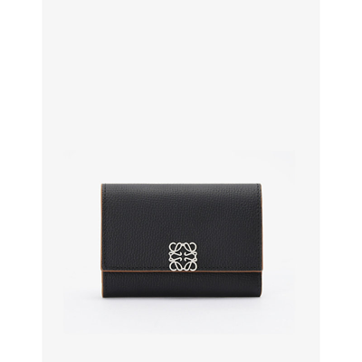 Shop Loewe Women's Black Anagram-embellished Grained Leather Wallet