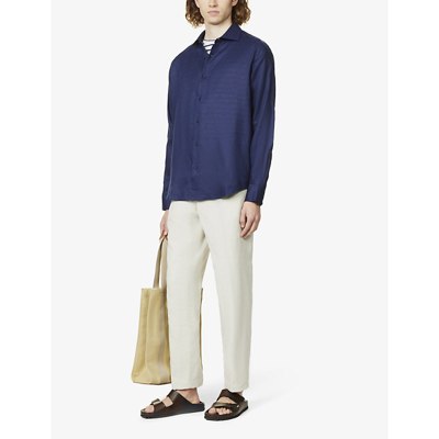 Orlebar Brown Giles Brand-tab Regular-fit Linen Shirt In Navy