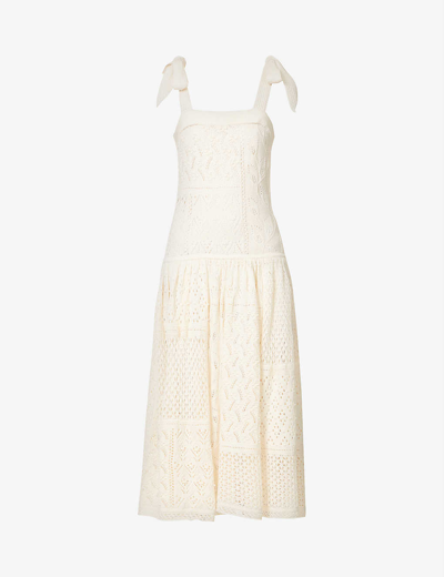 Shop Zimmermann Anneke Patchwork Cotton-crochet Midi Dress In Cream