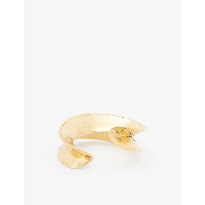 Shop Saint Laurent Curve Brass Cuff Bracelet In Gold