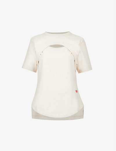 Shop Victoria Beckham Womens Ecru Cut-out Organic Cotton-jersey T-shirt