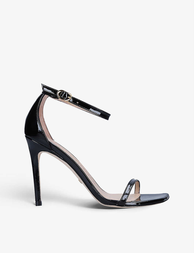 Shop Stuart Weitzman Women's Black Nudistcurve 100 Strappy Patent Leather Sandals