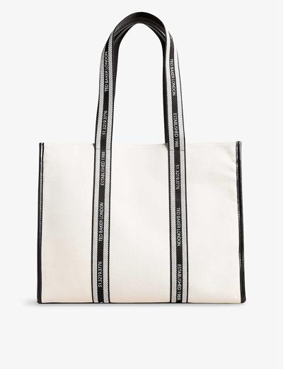 Shop Ted Baker Women's White Georjey Branded-strap Cotton-canvas Tote Bag