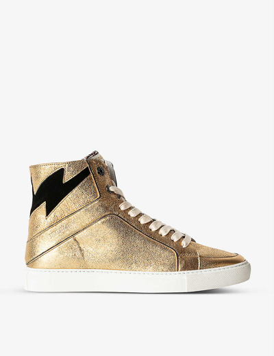 Shop Zadig & Voltaire Zv1747 High Flash Leather High Top Trainers In Gold