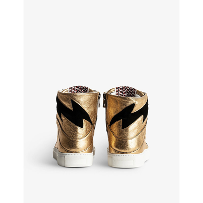 Shop Zadig & Voltaire Zv1747 High Flash Leather High Top Trainers In Gold