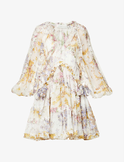 Shop Zimmermann Jude Floral-print Silk Mini Dress In Spliced