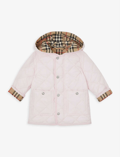 Shop Burberry Girls Alabaster Pink Kids Reilly Check-print Woven Coat 6 Months - 2 Years