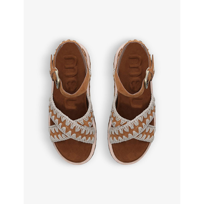 Shop Mou Bio Criss-cross Suede Platform Sandals In Tan Comb