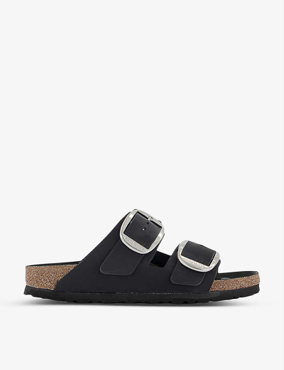 Shop Birkenstock Arizona Big-buckle Leather Sandals In Black Waxy Leather