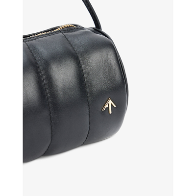 Shop Manu Atelier Padded Cylinder Logo-plaque Leather Shoulder Bag In Black