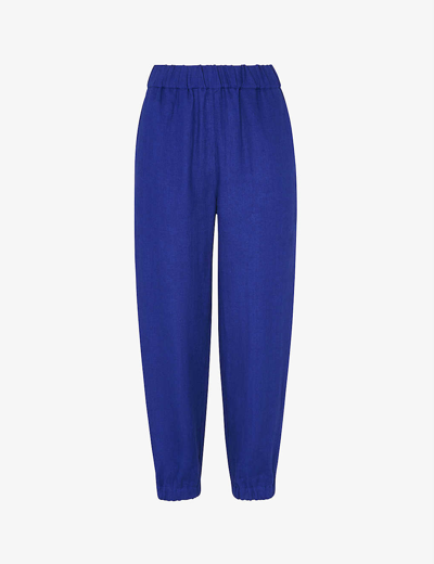 Shop Whistles Women's Blue Laura Elasticated-waist Linen Jogging Bottoms