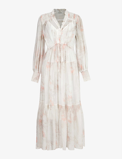 ALLSAINTS NISHA FRILL-DETAIL BLOUSON-SLEEVES WOVEN MAXI DRESS 