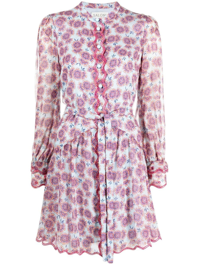 Shop Saloni Floral Print Pink Shirt Dress