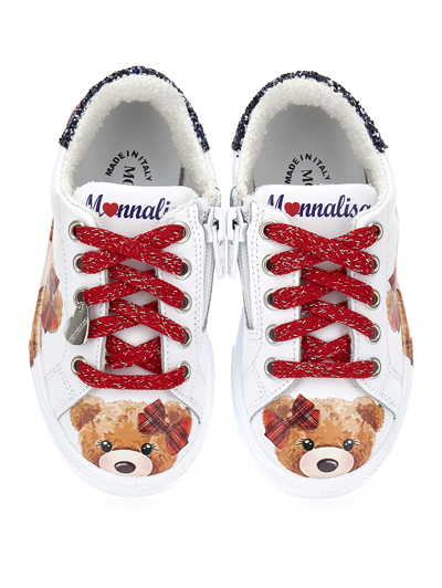 Shop Monnalisa Bicast Teddy Sneakers In Cream + Ruby Red