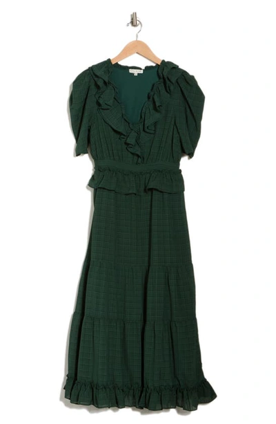 Shop Moon River Ruffle V-neck Midi Dress In Green