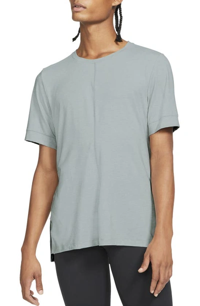 Shop Nike Dri-fit Yoga T-shirt In Light Smoke Grey/ White/ Black