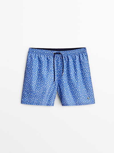 Shop Massimo Dutti Printed Swimming Trunks In Blue
