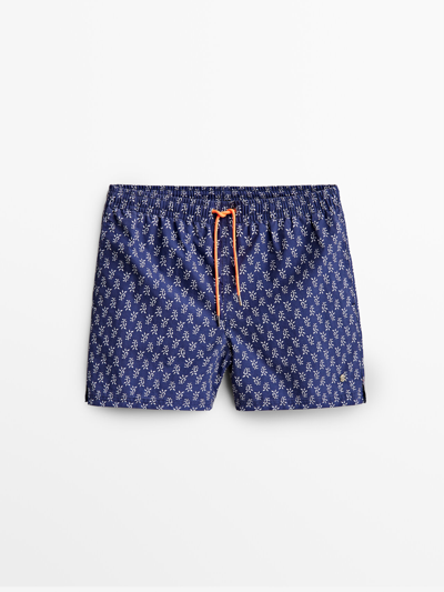 Shop Massimo Dutti Printed Swimming Trunks In Blue