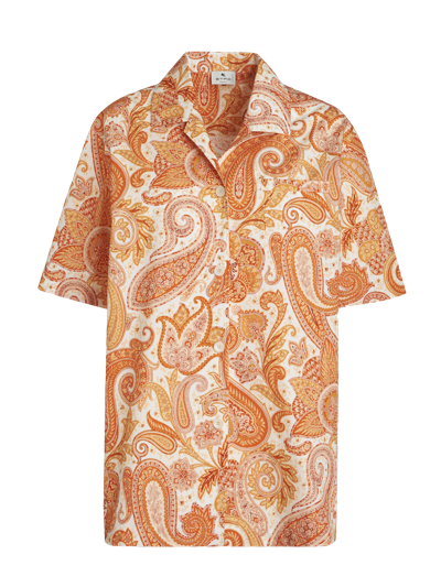 Shop Etro Short-sleeved Liquid Paisley Beach Shirt In Orange