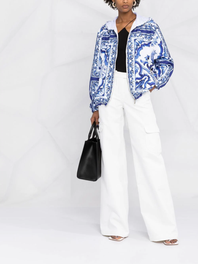 Dolce & Gabbana Majolica-print Hooded Windbreaker In White
