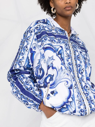 Dolce & Gabbana Majolica-print Hooded Windbreaker In White