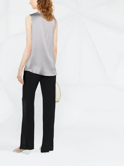 Brunello Cucinelli Sleeveless Round Neck Top In Stretch Silk In Grey
