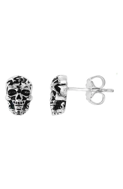 Shop Effy Antiqued Sterling Silver Skull Stud Earrings In White