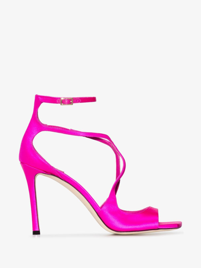 Shop Jimmy Choo Azia 95mm Satin Sandals In Pink & Purple